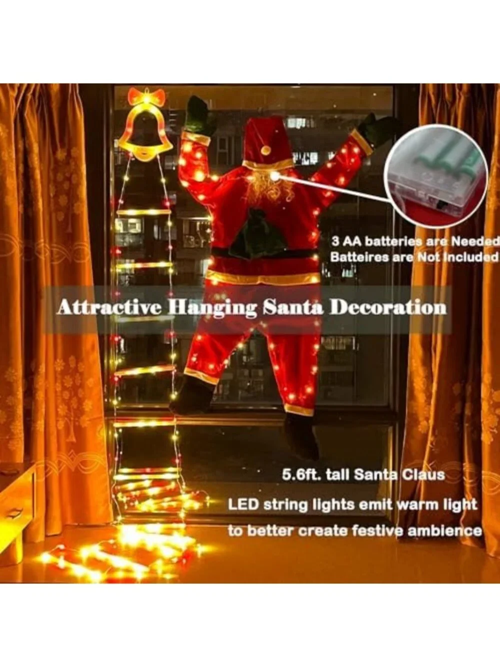 10ft LED Christmas Ladder Light with 5.6ft Hanging Santa Decor - Holiday Cheer!